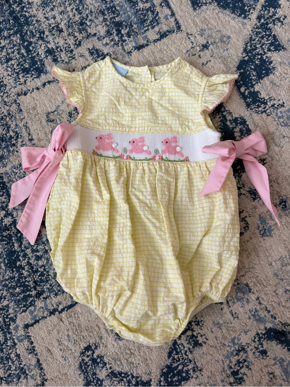 Yellow & Pink Smocked Baby One-Piece Romper